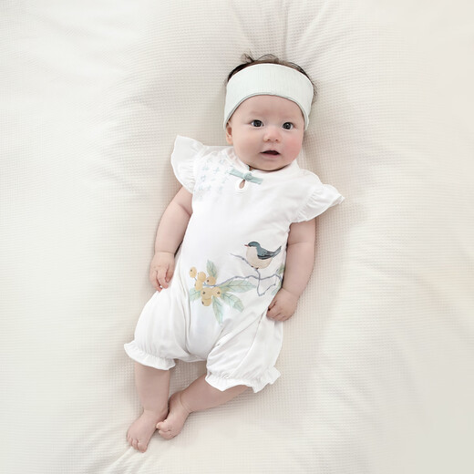 Bali pig baby jumpsuit for summer thin new Chinese style Chinese style Hanfu little flying sleeves sleeveless outing clothes Magpie sings branches 90cm