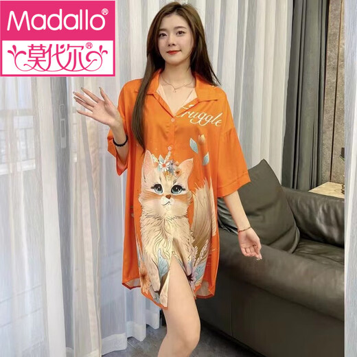 莫代尔夏季睡裙睡衣性感方便房事女宽松大码衬衫冰丝睡衣约会战袍可外穿 717星空夜裙 2XL 【140-160斤】