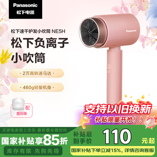 Panasonic household hair dryer high-power high-speed high-wind constant temperature quick-drying portable dormitory household negative ion hair dryer girl gift EH-WNE5H powder