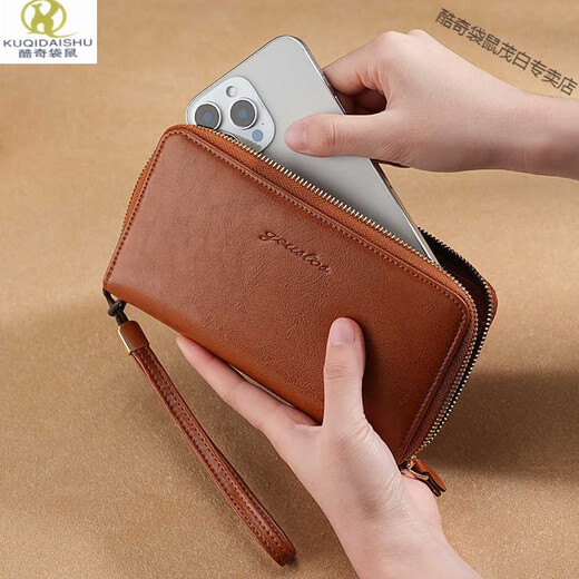 Kuqidaishu Craft billetera italiana Femenina Long Zipper Gran capacidad Clutch Fashion Fashion Casual Phone Bag Card de mujeres Crack Brown