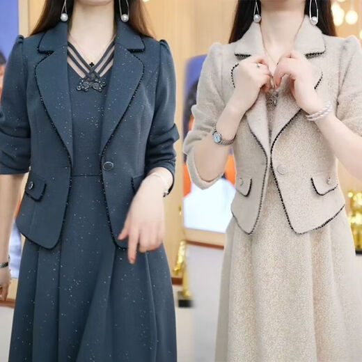Doretin Single/Suit Madre de mediana edad Mother Set de dos piezas para mujeres Spring y otoño Vestido nuevo para mujeres Traje de moda para mujeres Spring 9859-Apricot Traje de color Broche Random M