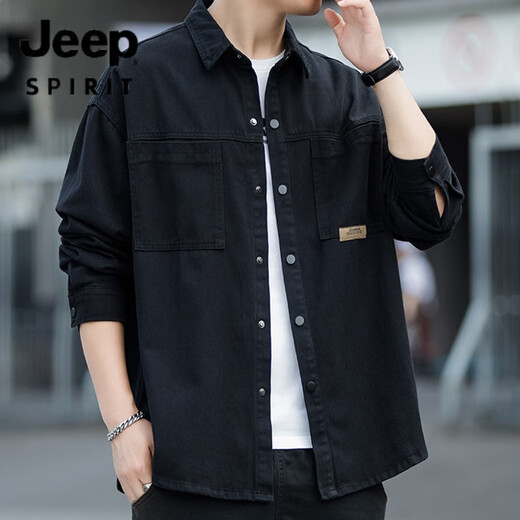 JEEP SPIRIT吉普长袖衬衫男2025春秋款工装外套男新款上衣青年简约时尚休闲衬 K12108白色 M 约100-120斤可穿