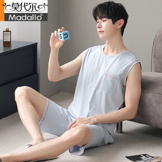 Modal men's pajamas summer sleeveless vest shorts thin cool ice silk casual home clothing set Sn9214 ​​L men-
