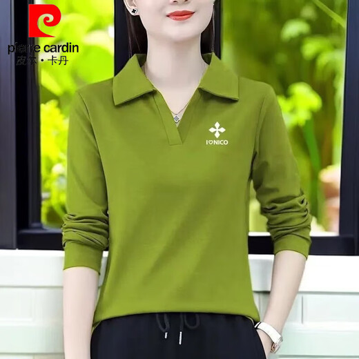 皮尔卡丹（pierre cardin）翻领polo打底衫长袖T恤女遮肉纽扣时尚气质妈妈装修身显年轻上衣 YC-9922酒红色【百搭款】 M 建议85-95斤