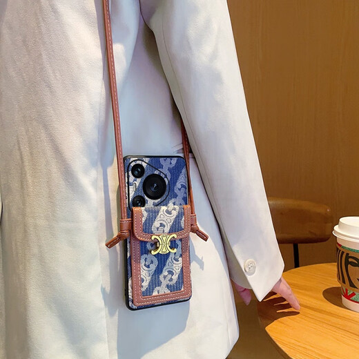 适用华为Pura70手机壳斜挎可背带Pura70Pro防摔Pura70Pro+保护套 【潮牌蓝色+斜挎卡包】 华为Pura70【皮纹】
