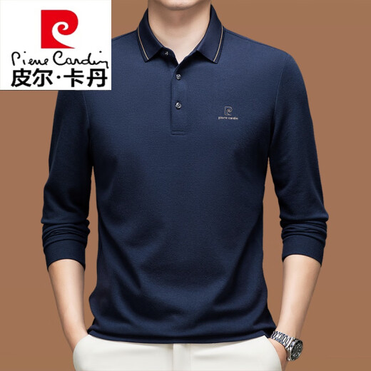 Pierre Cardin Herren-Langsalz T-Shirt Frühling und Herbst Atmungsaktives Festkolorhemd High-End Business Casual Revers Top Strick 15831-Weiß XL 175 [Empfohlen 135-150jin [Jin entspricht 0,5 kg]]