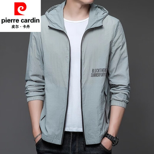 Pierre cardin 2025 new sun protection clothes for men's summer thin outdoor ice silk hooded UV sun protection jacket N9928 mist blue M 170 105-120Jin [Jin equals 0.5 kg]