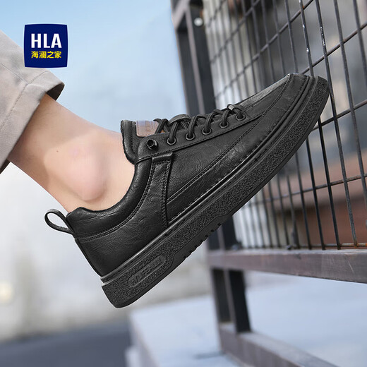HaiLan Home (HLA) Men's Shoes Casual Shoes New Breathable Board Shoes You Lace-free Men's Retro Shoes Men's Black [Fleece Plus Style HAABXM4CBF675] 42