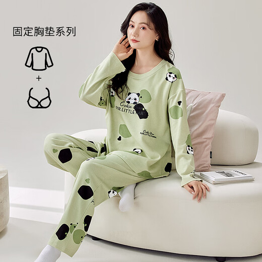 Catman Spring- und Herbst-Frauen-Langarm-Pyjama mit Brustpolster integriert Baumwolle große Hauskleidung im Sommer und Winterstil dünn und lose HRY1049 m (Empfohlen 75-95 Jin [Jin Equals gleich 0,5 kg])