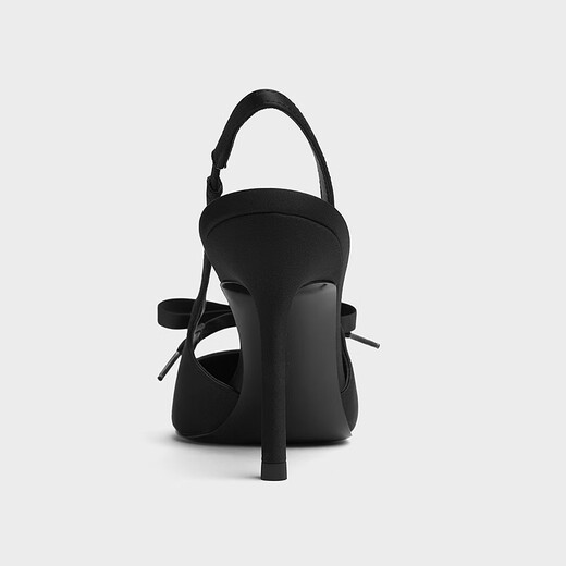 CHARLES&KEITH缎面蝴蝶结尖头高跟凉鞋女CK1-60361556 BLACK TEXTURED黑色纹理 34
