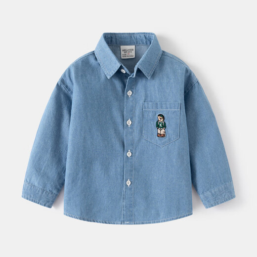 WELLKIDS boys' denim shirt outer wear trendy children's clothing top spring new children's long-sleeved shirt baby top light blue 120