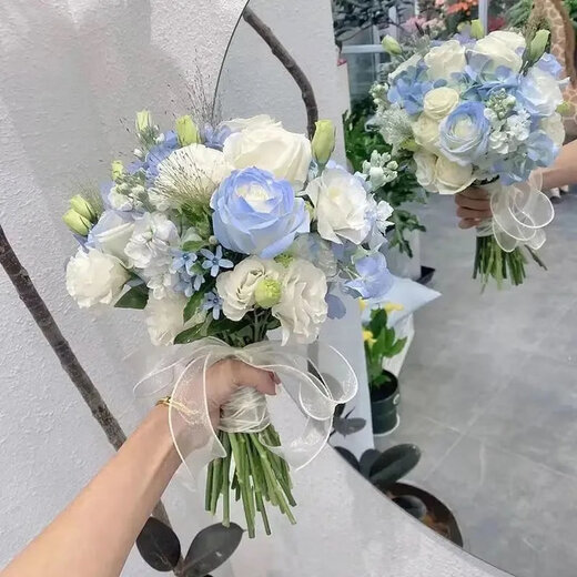 帝兰慕婚礼手捧花新娘手捧结婚出片郁金香领证仿真花拍照道具七夕 粉白系手捧花