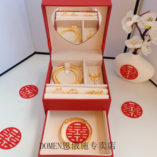 VAN OCEAN ANNORA Old Phoenix Gold Store Engagement Hardware Jewelry Fake Three Gold Jewelry Set Engagement Simulated Gold Hardware Set Dragon and Phoenix Style Wedding Box Set (12-piece Set)