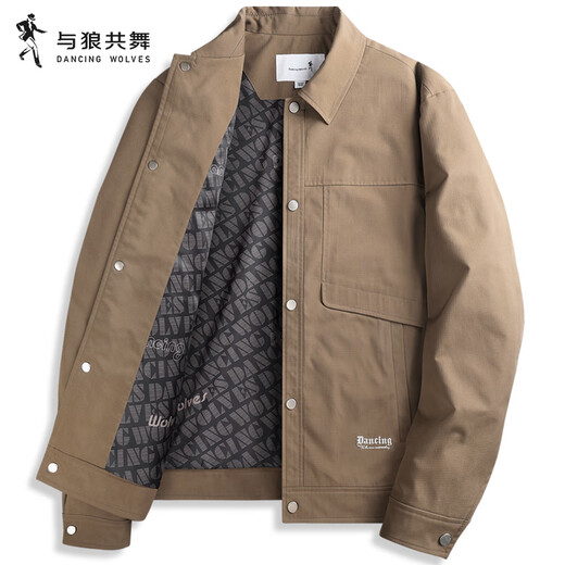 Dances with Wolves Embroidered Lapel Jacket Men's 2025 Autumn New Commuting Style Fashion Jacket Windproof Men's Jacket 1007 Dark Apricot 702 L (175)