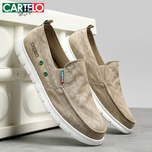 
CARTELO men's shoes summer 2025 Korean version of canvas shoes men's versatile breathable one-foot lazy casual shoes men khaki 43