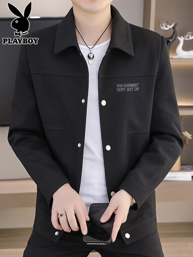 花花公子（PLAYBOY）华夫格夹克男士春季潮流休闲翻领帅气防风短款外套男装2025新款 9923米色 XL