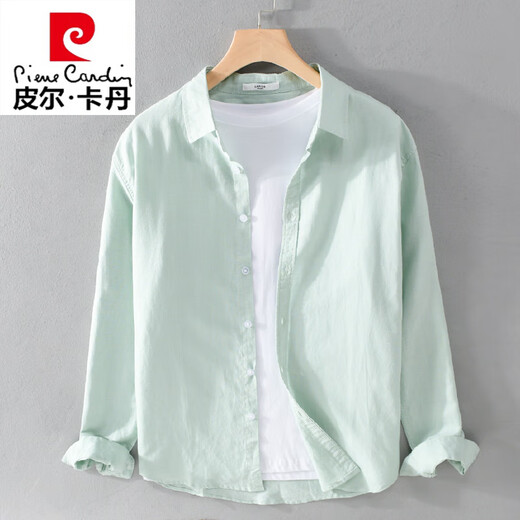 Pierre Cardin Spring Linen Shirt Men's Men's Long à manches minces couleurs solides en vrac japonais Casual Youth Tork Travail Travailleur White Cotton Linen Shirt White [9207 Collier de stand] M