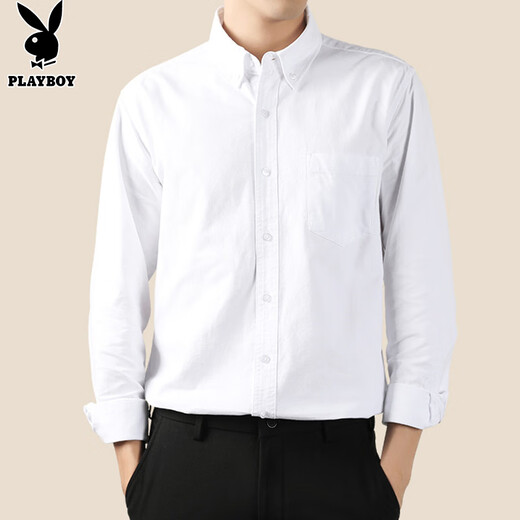 花花公子（PLAYBOY）衬衫男长袖春秋季衬衣男士商务休闲纯棉外套男装高端上衣服