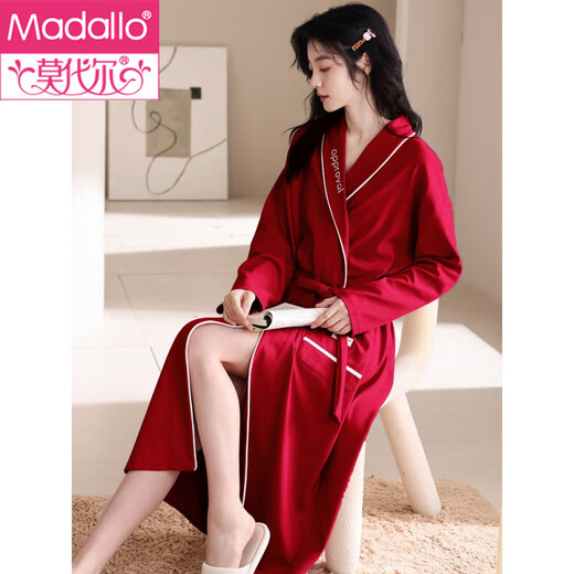 
Modal pajamas for women in spring and autumn pure cotton long-sleeved nightgown red zodiac year women's new wedding wedding morning robe bathrobe home clothes MZZ9922 women's style L (165)