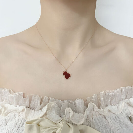 Hunter 18K gold gourd pendant color gold rose gold gold pendant red agate clavicle chain set chain women's gift au750 18K gold rose gold (with 18K gold necklace) large gourd