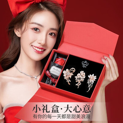 SENDME flower brooch women's corsage accessories women's suit jacket clothing birthday gift 3-piece brooch rose gift box
