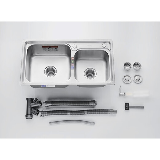 Hengjie is suitable for thickened stainless steel sink, double-slot package, with knife holder, kitchen sink and bowl, thickened 304 steel 81X43 thick 1.2 standard package