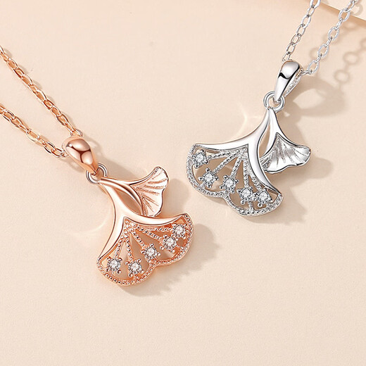 Wanlifu trois vies Lucky Sterling Silver S925 Collier incrusté de plante à feuilles de diamant chaîne de clavicule japonais et de niche sucré coréen D688 Rose Gold (chaîne transversale) 925 argent