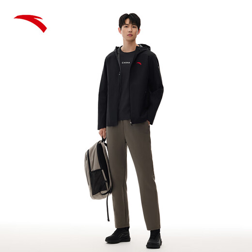 ANTA (ANTA) Water-Repellent Warm Sports Jacket Men's Autumn and Winter Easy-Care Commuting Hooded Environmentally Friendly Training Jacket Windbreaker Plush Velvet Water-Repellent-Classic and Versatile Basic Black-5 L