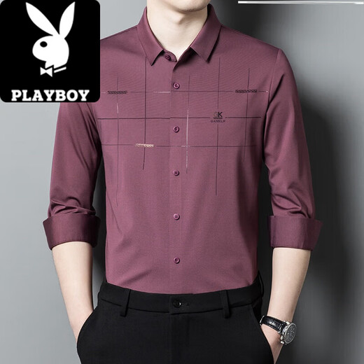 Playboy (Playboy) Camisa rosa para hombres Spring Long Spring and Autumn Groom Vestido de novia feliz Padre de padre tejido 6623 Red M 165 [110Jin [Jin iguala 0.5 kg]]