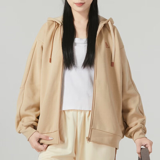 Adidas (adidas) Jacke für Frauen, Herbst und Winter Neue Outdoor-Fitness Sportswear Classic Klassiker dreistreifen Plüsch mit Kapuze Casual Jacket IK9893 Khaki Inner Ripped XL