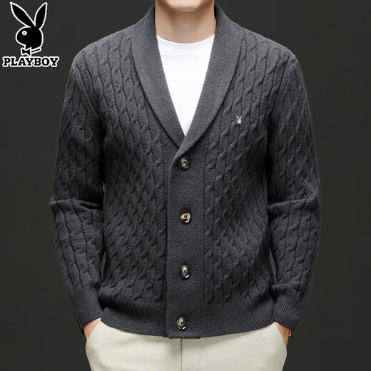Playboy Cardigan Herren Winterjacke Männer vielseitiger dicker Nadelwolle Pullover vielseitiger gestrickter Pullover verdickter Männer Outerwear Faden schwarz 3xl 185