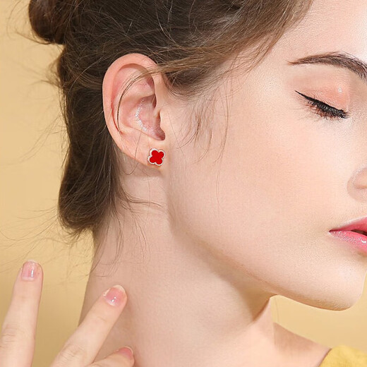 MIMORE S925 silver and red agate four-leaf clover earrings for women, fashionable, high-end, temperamental earrings for piercing, no need to remove and prevent clogging