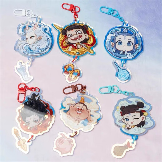 Keychain: Demon Child Gift Peripheral Bell Nezha acrylique Cartoon Star School Sac SEA Pendent 1 Set 6 [6 Modèles moyen]