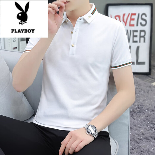 Playboy (Playboy) Kurzärärmelte T-Shirt Herren-Lappel Paul Polo Shirt Business Casual Collar Top Modemarke Sommer halbärmelig Qy686 White M 100-120jin [Jin ist 0,5 kg]