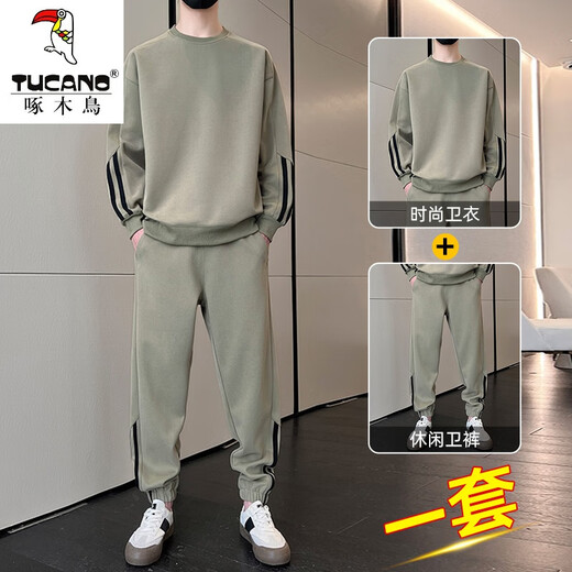 啄木鸟（TUCANO）男装休闲运动服套装2025新款春秋季圆领长袖卫衣男装秋冬帅气一套 9230黑色 S