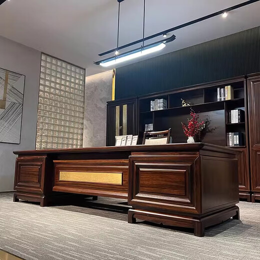 Aosenmingxin Chinese solid wood boss desk President desk Chairman ebony desk General manager high-end executive desk 2.4 meters boss desk