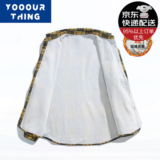 Yooourthing American Retro Plaid Room Мужская пружина с длинными рукавами, осенью и зима, а также бархатная утолщенная свободная пара универсальная повседневная рубашка куртка CJ9735-Yellow Plaid плюс бархат M (рекомендуется 90-110JIN [JIN равен 0,5 кг]))