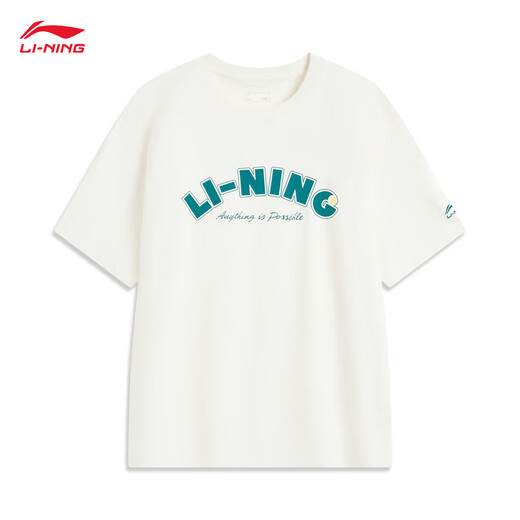 李宁（LI-NING）短袖T恤男子25新款潮酷LOGO都市风休闲百搭运动上衣AHSV683 乳白色-1 L