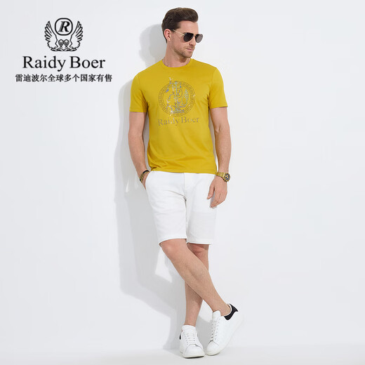 Raidy Boer/雷迪波尔【青铜神树】2025年夏重工烫钻男短袖T恤7018 黄色 M /170/48