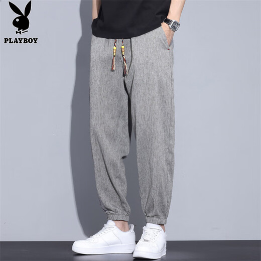 Playboy (Playboy) Casual Hosen für Männer Sommerhosen für Männer Eis Seide Leinen dünne Sport lose Bindungen Füße trendige Neun-Punkte-Hosen