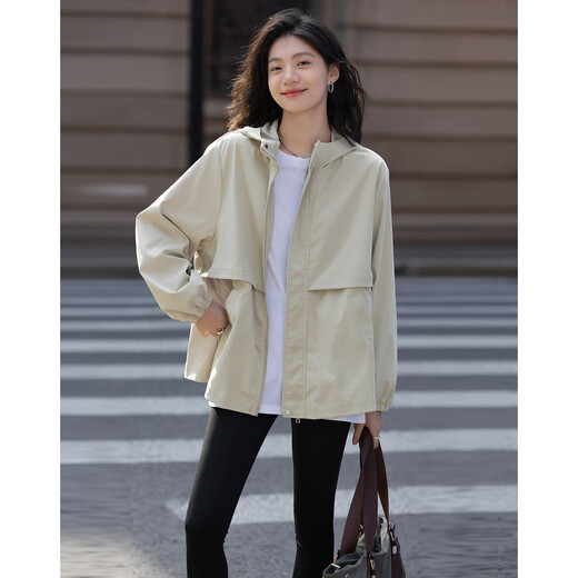 Demana [Informelles College] Frühlings- und Herbst -Intelligenz Einfacher Stil mit Kapuze mit Zipper -Trenchcoat Lose Silhouette versteckter weiblicher Mantel