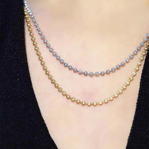 Only double diamond chain with round beads and beans, sterling silver necklace for women, 18k gold plated, no pendant, naked chain, 925 sweater chain, guaranteed sterling silver, fake one, lose four