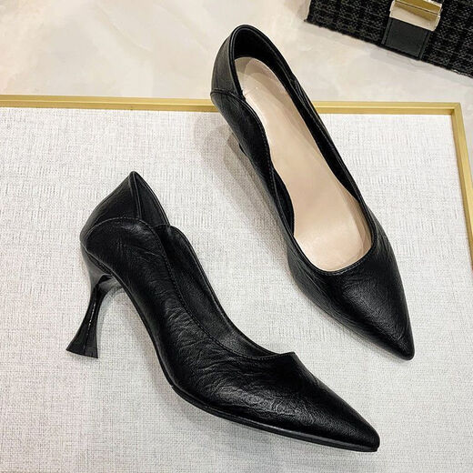 
Zhenxi French pointed toe thin heel single shoes for women's black soft leather high heels comfortable temperament versatile professional work shoes etiquette black 6cm 38 heels can be stepped on