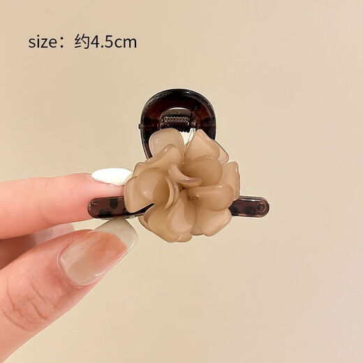 Suyi Embroidered Camellia Exquisite Small Clip Back of the Head Half-tied Hair Clip for Women 2024 New Summer Shawl Hair Clip Short Hair Clip Gray + Brown 1 Pair