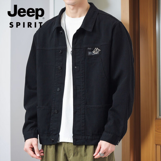 Jeep Spirit Jeep Jacke Herren Frühling und Herbst 2025 Neues Hemd Revers Herbst Herren Work Jacke Frühherbst-Kleid Top Jeep [Aktualisierte Version] K12806 Black M [Vorgeschlagen 90-120jin [Jin Equals 0,5 kg]]