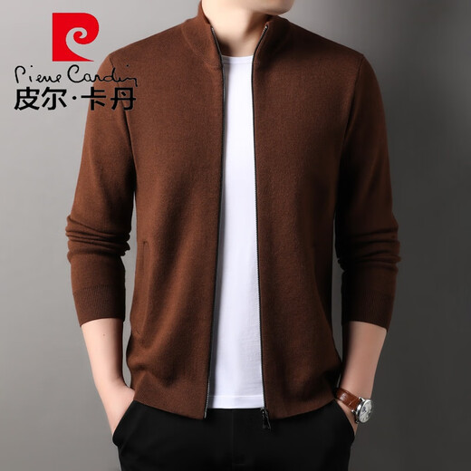 皮尔卡丹（pierre cardin）立领针织开衫男士春秋季新款男士休闲商务含羊毛外套男款毛衣针织 古月绿色 L 175 【适合135-150斤】