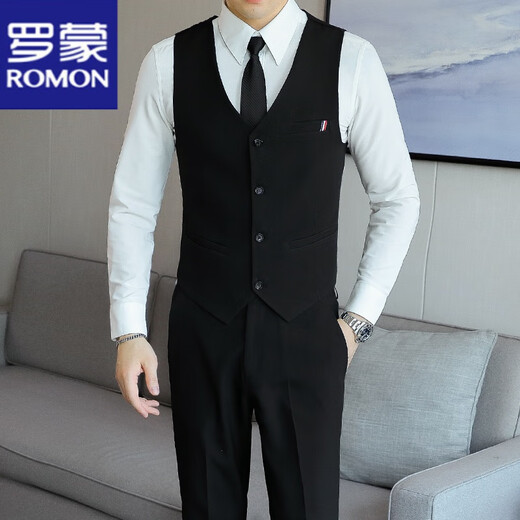 ROMON suit men's casual Korean style business professional formal three-piece suit slim fit wedding groomsmen and groom suit jacket two-button navy single suit jacket 3XL