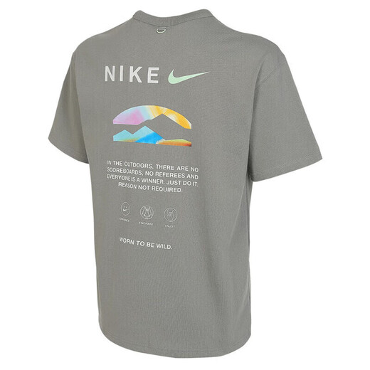 耐克（NIKE）短袖男装25年春夏新款跑步运动服针织透气时尚宽松圆领上衣T恤衫 HF6172-053灰色纯棉 2XL