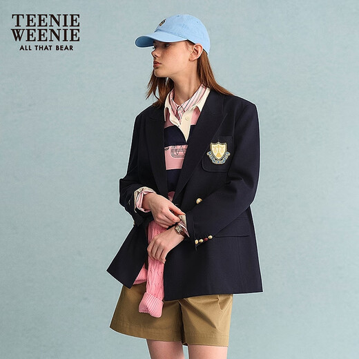 Teenie Weenie Bear Women's Blazer Autumn Retro College Temperament Double-breasted Suit Navy XS