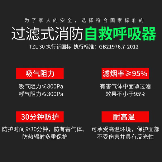 Quxing gas mask fire smoke mask 3C certified fire escape hotel filter self-rescue respirator TZL30 fire emergency escape 10-piece set XF34